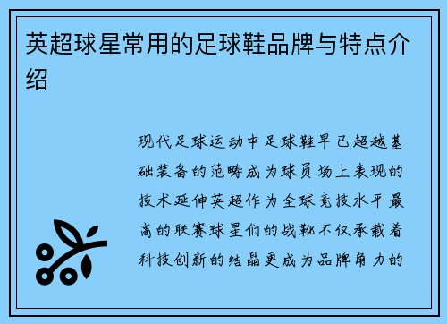 英超球星常用的足球鞋品牌与特点介绍