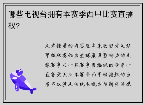 哪些电视台拥有本赛季西甲比赛直播权？